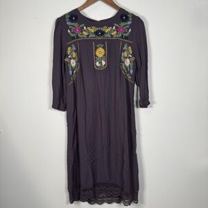 Tea N Rose Dress Women's 3-4 Sleeve Muted Purple Embroidered Peasant Medium